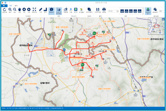 긴급구조 119 GIS 시스템 (Web 기반) 주요 기능 화면 1